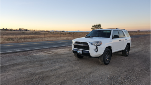 White 4Runner with Colorado Sunset over the Mountains