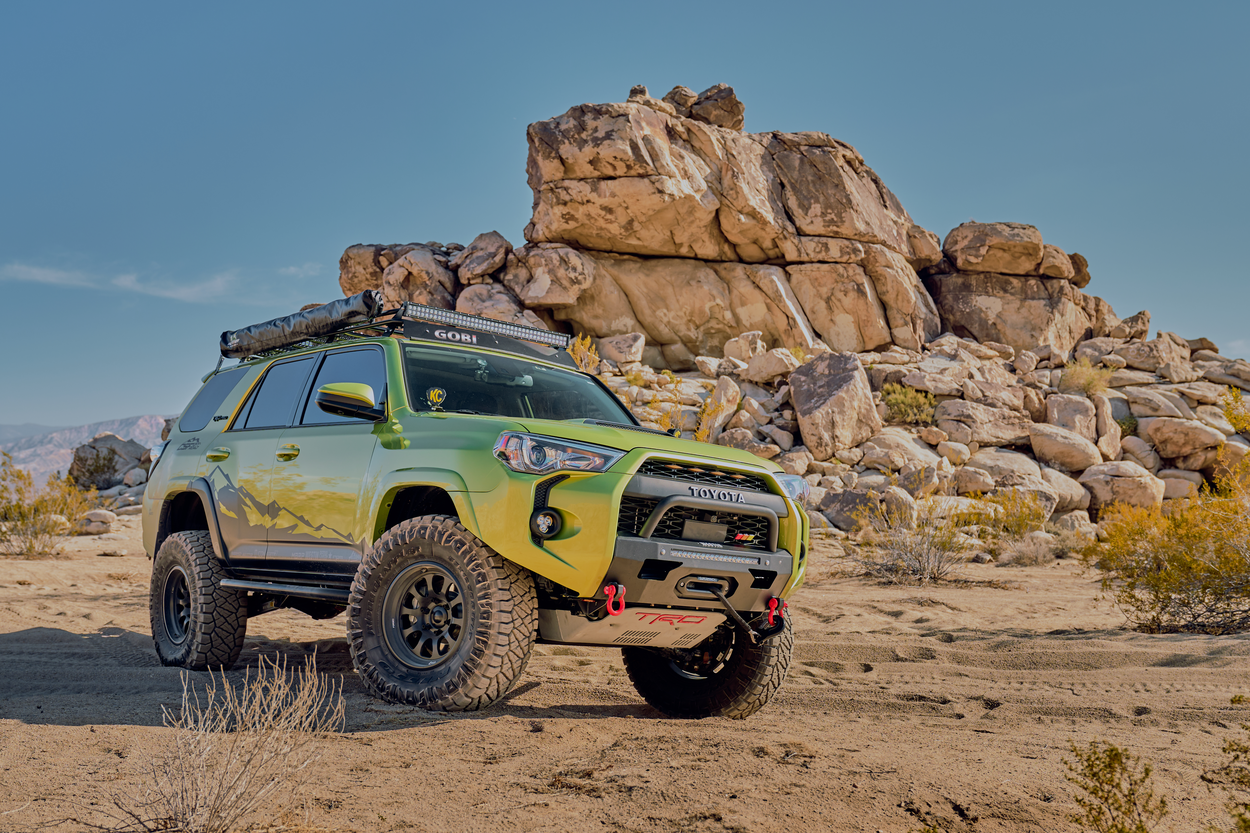 Lifted 2022 TRD Pro Lime Rush 4Runner With Low Profile Front Bumper & Gobi Rood Rack
