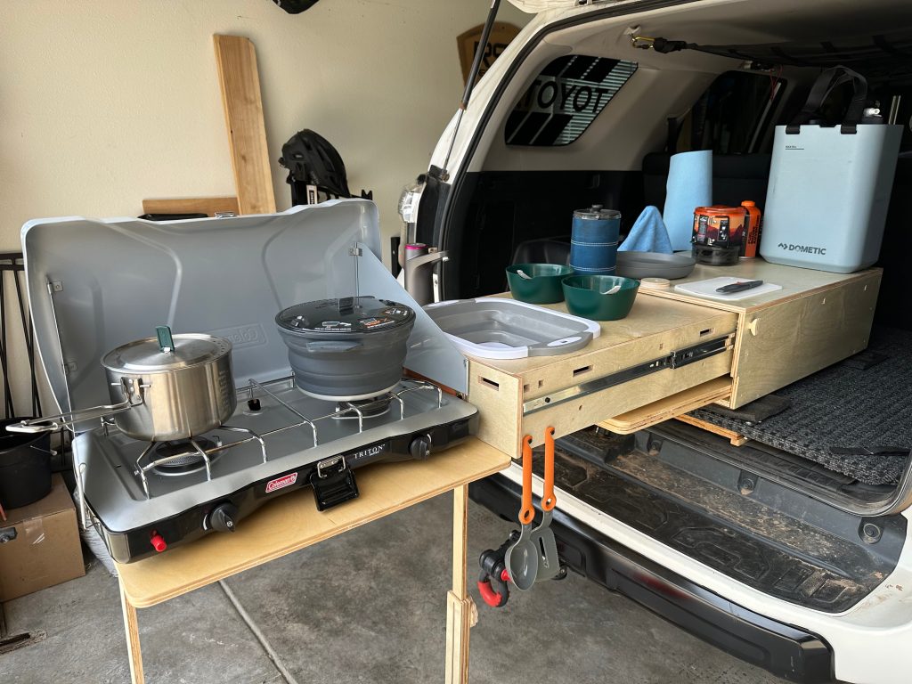 Portable Camp Kitchen Setup In Back Of 5th Gen 4Runner
