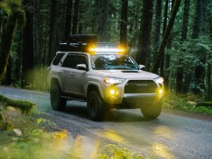 2020 Toyota 4runner TRD off road premium overlander in aftermaket quicksand wrap with prinsu roof rack and areaBFE rooftop tent