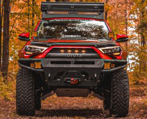 2017 TRD off road toyota 4runner on 37 inch toyo open country mud terrain tires 37.5x12.5R17 with krawlfab hybrid front bumper and alpharex NOVA series headlights