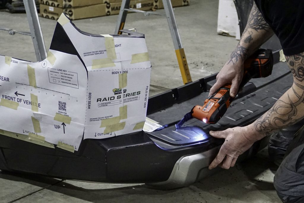 Cutting Rear Bumper Cover For Ironman Raid Bumper Install On 4Runner